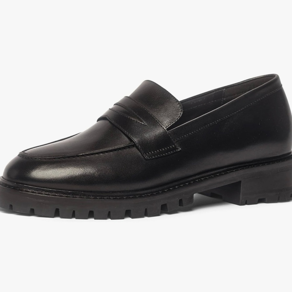 Anthony Veer Megan Classic Black Penny Loafer Leather Platform Minimalist Shoes - Picture 3 of 12